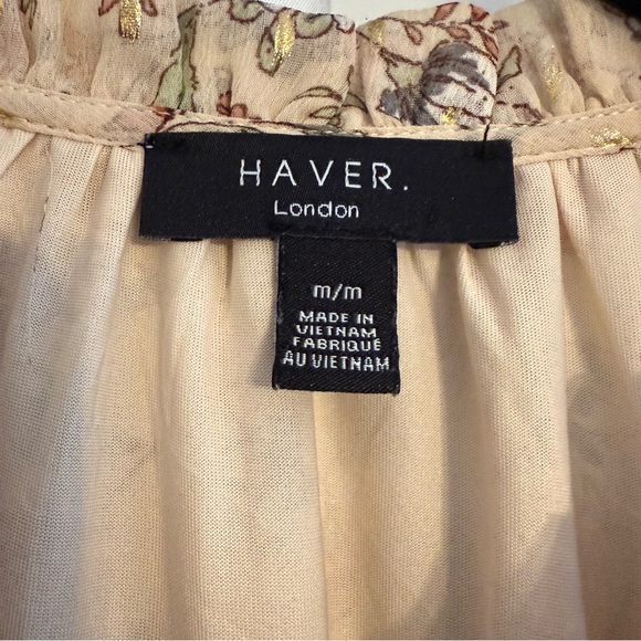 Haver London Sleeveless Floral Peasant Blouse Ruffle Shoulder V-Neck Women’s Med - Picture 2 of 8